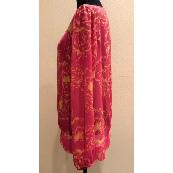 Next UK Floral Blouse UK 14 (US 10) Pink Gold Long Sleeve Sheer Top - Picture 3 of 4